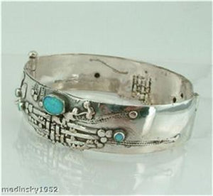Hadar Designers Gorgeous Handmade 925 Sterling Silver Blue Opal Bracelet (b 77)
