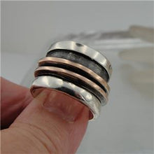 Load image into Gallery viewer, Hadar Designers Swivel 9k Gold Sterling Silver Ring sz 7, 7.5 Handmade (I r662)y