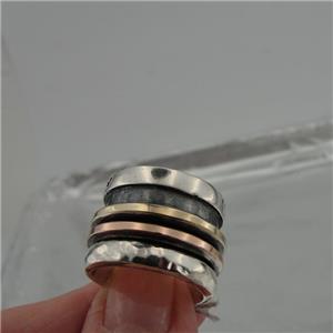 Hadar Designers Swivel 9k Gold Sterling Silver Ring sz 7, 7.5 Handmade (I r662)y