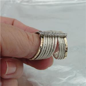 Hadar Designers Handmade 9k yellow Gold Silver Zircon Multi Ring sz 7,8,9(I r610
