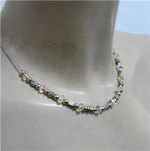 Hadar Designers 14K Gold F 925 Sterling Silver Rock Crystal Necklace Handmade (L