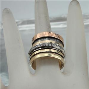Hadar Designers Swivel 9k Yellow Gold Sterling Silver Zircon Ring 7,8,9,(I r813