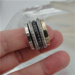 Hadar Designers Swivel 9k Gold 925 Silver Black Diamond Ring sz 6,7,8,9 (I r820