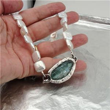 Load image into Gallery viewer, Hadar Designers White Pearl Necklace Sterling Silver Roman Glass  (as 5031