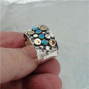 Hadar Designers 9k Yellow Gold 925 Silver Opal Ring 6,7,8,9,10 Handmade (I r487)