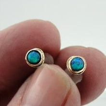 Load image into Gallery viewer, Hadar Designers Handmade 9k/14k Yellow Gold 5mm Blue Opal Stud Earrings (I e118)
