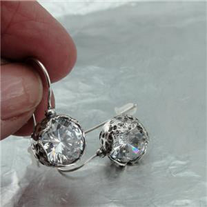 Hadar Designers Sparkling White Zircon Earrings Handmade 925 Sterling Silver (AS
