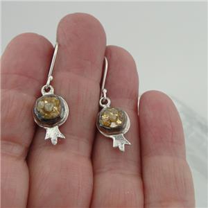 Hadar Designers NEW Raw Diamond 24k Gold 925 Silver Pomegranate Earrings (AS
