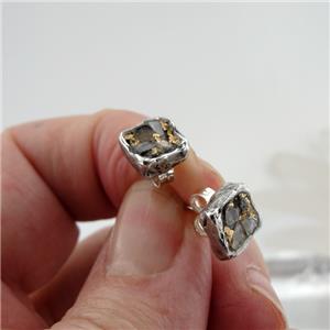Hadar Designers 24k Gold Sterling Silver Raw Diamond Stud Earrings Handmade(AS)y