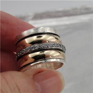Hadar Designer Swivel 9k Yellow Gold Sterling Silver Zircon Ring 7,8,9,10(I r827