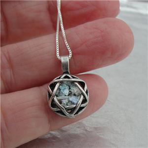 Hadar Designer Handmade 925 Silver Roman Glass Star of David  2 in 1 Pendant (as