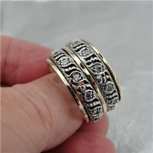 Hadar Designer Handmade Swivel 9k Yellow Gold 925 Silver Zircon Ring 8 (SN) SALE