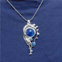 Load image into Gallery viewer, Hadar Designers Large 925 Sterling Silver Blue Agate Pendant Art (H 439do) SALE