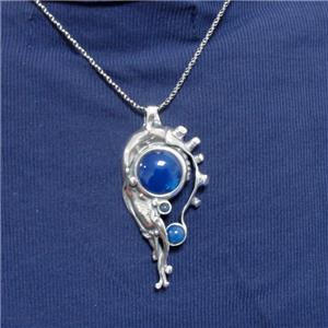 Hadar Designers Large 925 Sterling Silver Blue Agate Pendant Art (H 439do) SALE