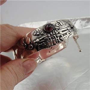 Hadar Designers 925 Sterling Silver Red Garnet Bangle Bracelet Handmade (b 77)y