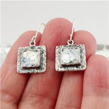 Load image into Gallery viewer, Hadar Designers Handmade Square 925 Silver Antique Roman Glass Earrings (as)SALE