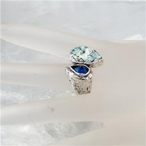 Hadar Designers Handmade 925 Silver Roman Glass Blue Sapphire CZ Ring 6,7,8,9(as