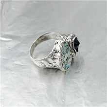 Load image into Gallery viewer, Hadar Designers Handmade 925 Silver Roman Glass Blue Sapphire CZ Ring 6,7,8,9(as
