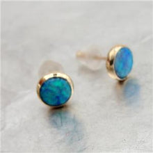 Load image into Gallery viewer, Hadar Designer Handmade 9k Yellow Gold 6mm Round Blue Opal Stud Earrings (I e83