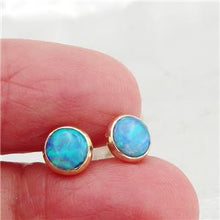 Load image into Gallery viewer, Hadar Designer Handmade 9k Yellow Gold 6mm Round Blue Opal Stud Earrings (I e83