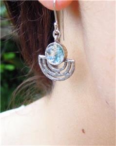 Hadar Designers Handmade 925 Sterling Silver Antique Roman Glass Earrings (as)