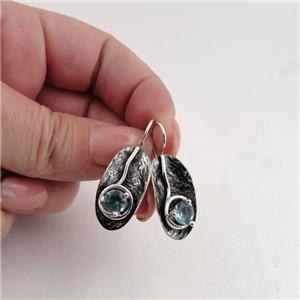 Hadar Designers Dangle Handmade Sterling Silver Blue Topaz CZ Earrings (vs)