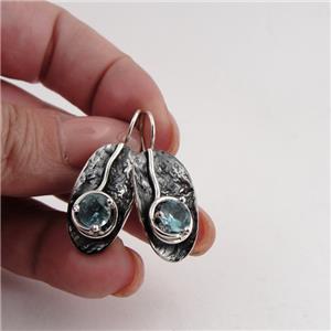 Hadar Designers Dangle Handmade Sterling Silver Blue Topaz CZ Earrings (vs)