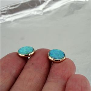Hadar Designer Handmade 9k Yellow Gold 10mm Round Blue Opal Stud Earrings (I e82