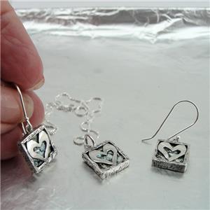 Hadar Designers Sterling Silver Antique Roman Glass Heart Earrings Handmade (AS)