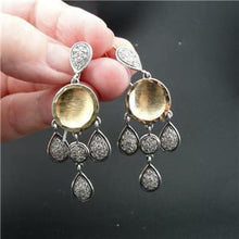 Load image into Gallery viewer, Hadar Designers Long 9k Yellow Gold Sterling Silver Zircon Earrings Handmade (Sy