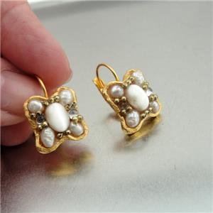 Hadar Designers NEW Handmade High Fashion 24k Yellow Gold Pl Pearl Earrings (as)