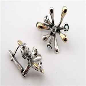 Hadar Designers Handmade 9k Yellow Gold Sterling Silver Pearl Zircon Earrings (S