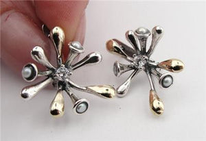 Hadar Designers 9k Yellow Gold 925 Silver Pearl Zircon Earrings Pendant Set (Ms