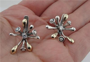 Hadar Designers 9k Yellow Gold 925 Silver Pearl Zircon Earrings Pendant Set (Ms