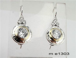 Hadar Designers Handmade Long 9k Yellow Gold 925 Silver Zircon Earrings (Ms)Y