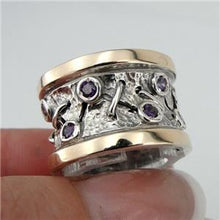 Load image into Gallery viewer, Hadar Designers Handmade 9k Yellow Gold 925 Silver Amethyst cz Ring 6,7,8,9 (Ms