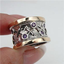 Load image into Gallery viewer, Hadar Designers Handmade 9k Yellow Gold 925 Silver Sapphire cz Ring 6,7,8,9 (Ms