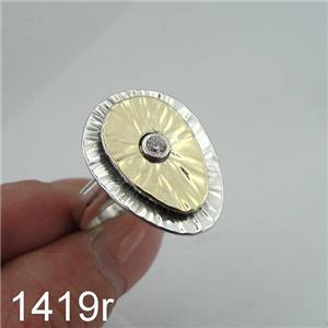 Hadar Designers Handmade 9k Yellow Gold 925 Silver White Zircon Ring 6,7,8,9 (Ms
