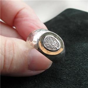 Hadar Designers Handmade 9k Yellow Gold 925 Silver White Zircon Ring 7, 7.5 SALE