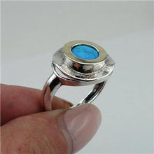 Load image into Gallery viewer, Hadar Designers Blue Opal Ring sz 6,7,8,9 Handmade 9k Yellow Gold 925 Silver (Ms