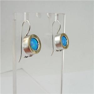 Hadar Designers Classy Handmade 9k Yellow Gold Sterling Silver Opal Earrings (Ms