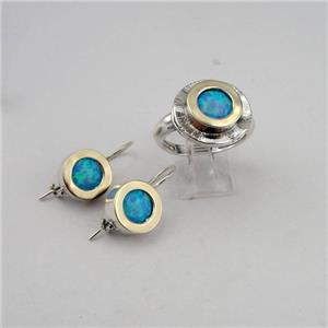 Hadar Designers Blue Opal Ring sz 6,7,8,9 Handmade 9k Yellow Gold 925 Silver (Ms