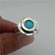 Load image into Gallery viewer, Hadar Designers Blue Opal Ring sz 6,7,8,9 Handmade 9k Yellow Gold 925 Silver (Ms