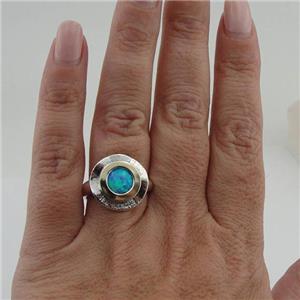 Hadar Designers Blue Opal Ring sz 6,7,8,9 Handmade 9k Yellow Gold 925 Silver (Ms