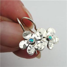 Load image into Gallery viewer, Hadar Designers Charming Floral Handmade Sterling Silver Blue Opal Earrings ()Y