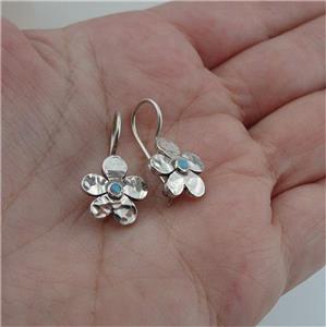 Hadar Designers Charming Floral Handmade Sterling Silver Blue Opal Earrings ()Y
