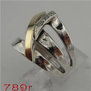 Hadar Designers Handmade 9k Yellow Gold 925 Silver White Zircon Ring 6,7,8,9 (Ms