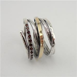 Hadar Designers 9k Yellow Gold 925 Silver Red Garnet Ring 6,7,8,9 Handmade (Ms