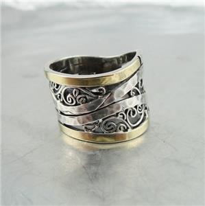Hadar Designers Handmade 9k Yellow Gold 925 Silver Filigree Ring sz 6,7,8,9, (Ms