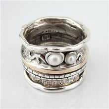 Load image into Gallery viewer, Hadar Designers White Pearl Ring sz 7,8,9,10 Handmade 9k Yellow Gold 925 Silver 